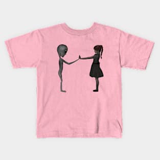 Happy alien meeting a little girl Kids T-Shirt